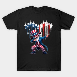 Fighter Jet American Flag 4th Of July Patriotic Dabbing Uncle Sam T-Shirt